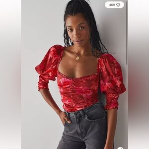 For Love And Lemons | Monet Ruched Red Floral Bodysuit